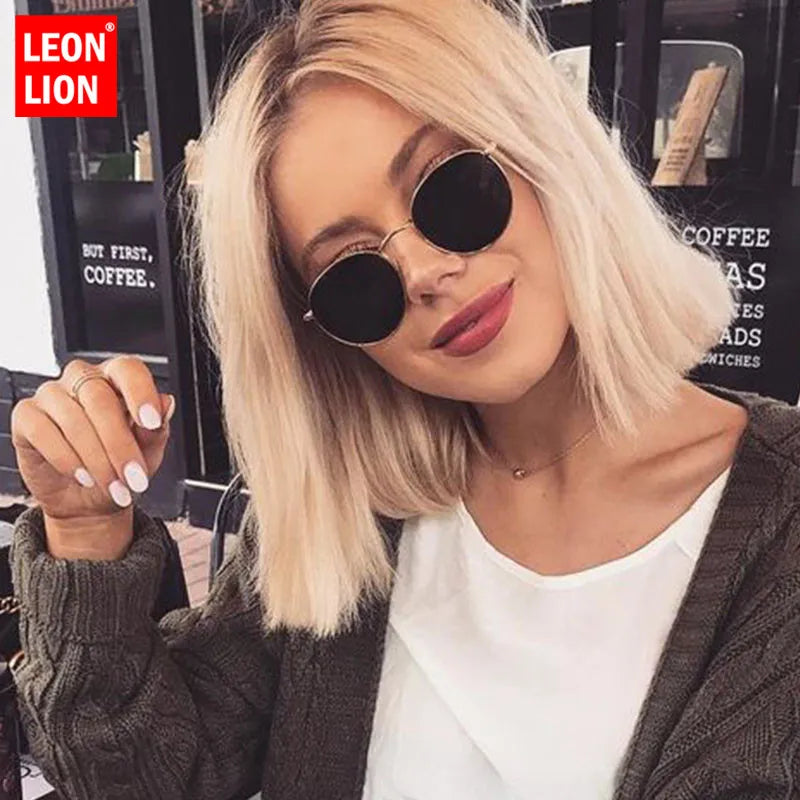 LeonLion 2023 Classic Small Frame Round Sunglasses Alloy Mirror