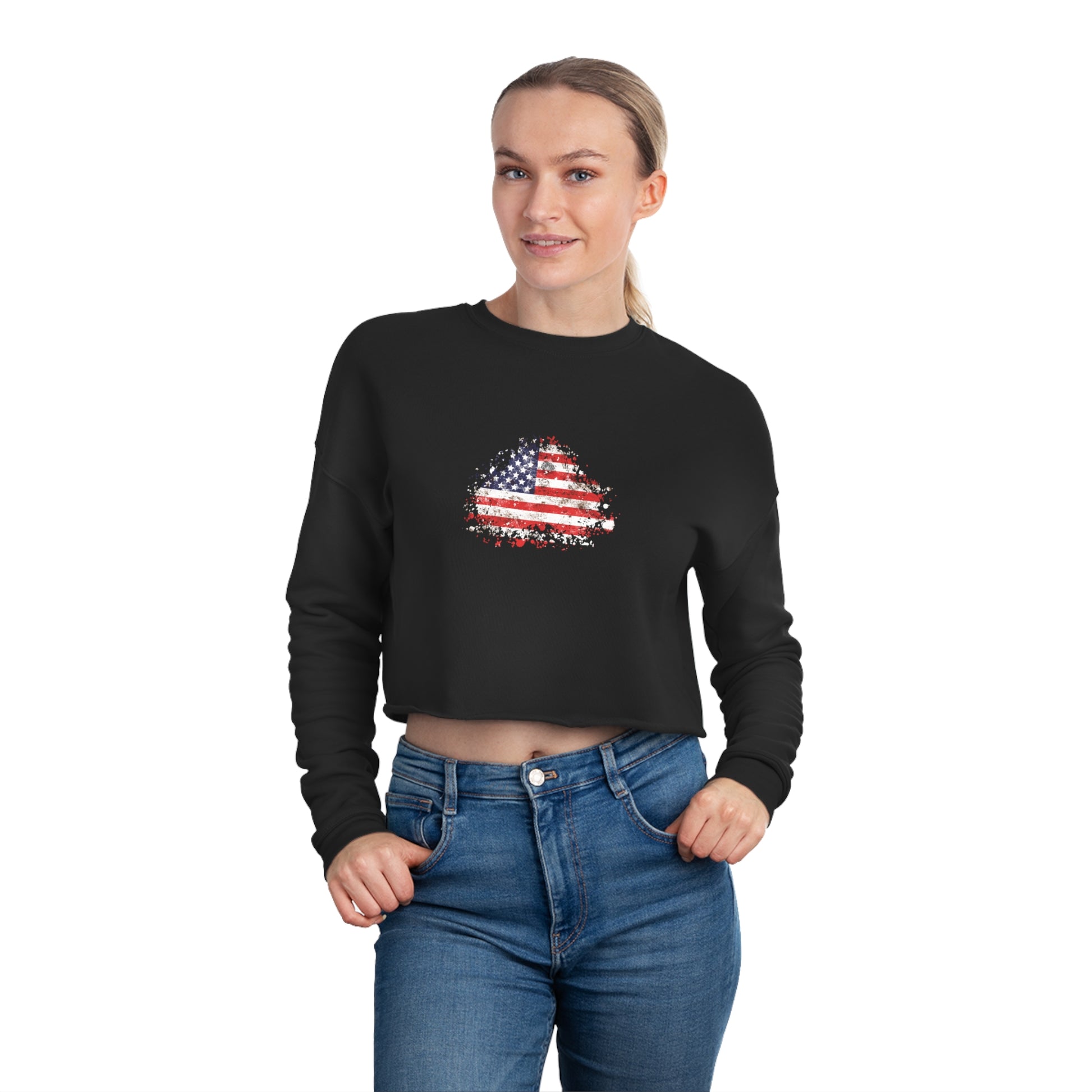 American Flag Sweatshirt Women's in black  front