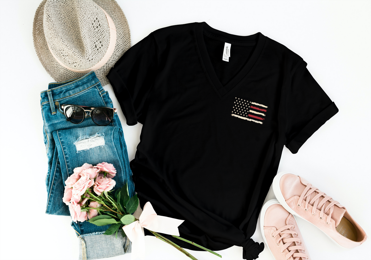 American Flag V-Neck T Shirt
