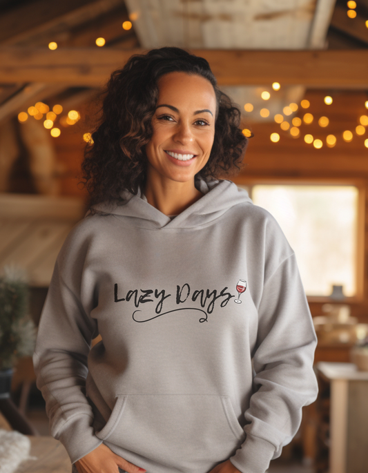 Lazy Days Wine Graphic Hoodie for Women front