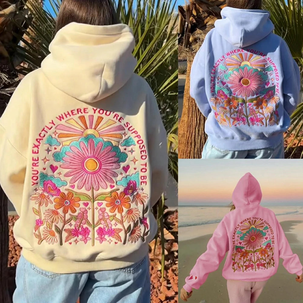 Women's Embroidered Hooded Pullover Sweatshirt