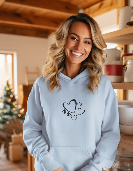 Hearts with Dog Paw Graphic Hoodie for Women front