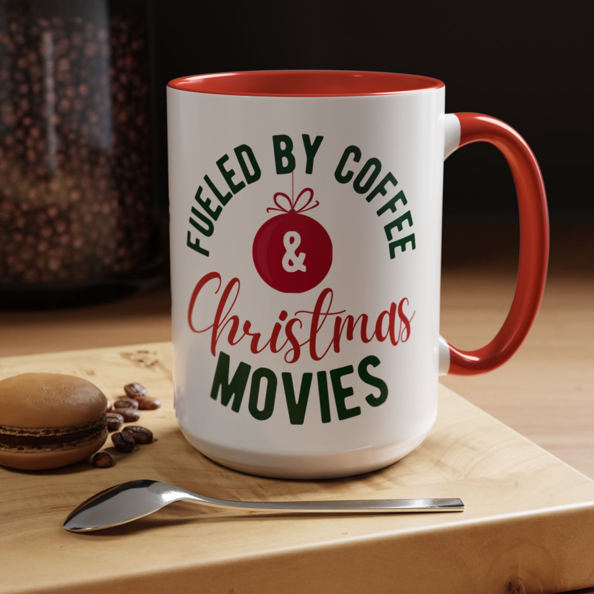 Fueled by Coffee & Christmas Movies Mug — Holiday Coffee Accent Mug (11/15oz)