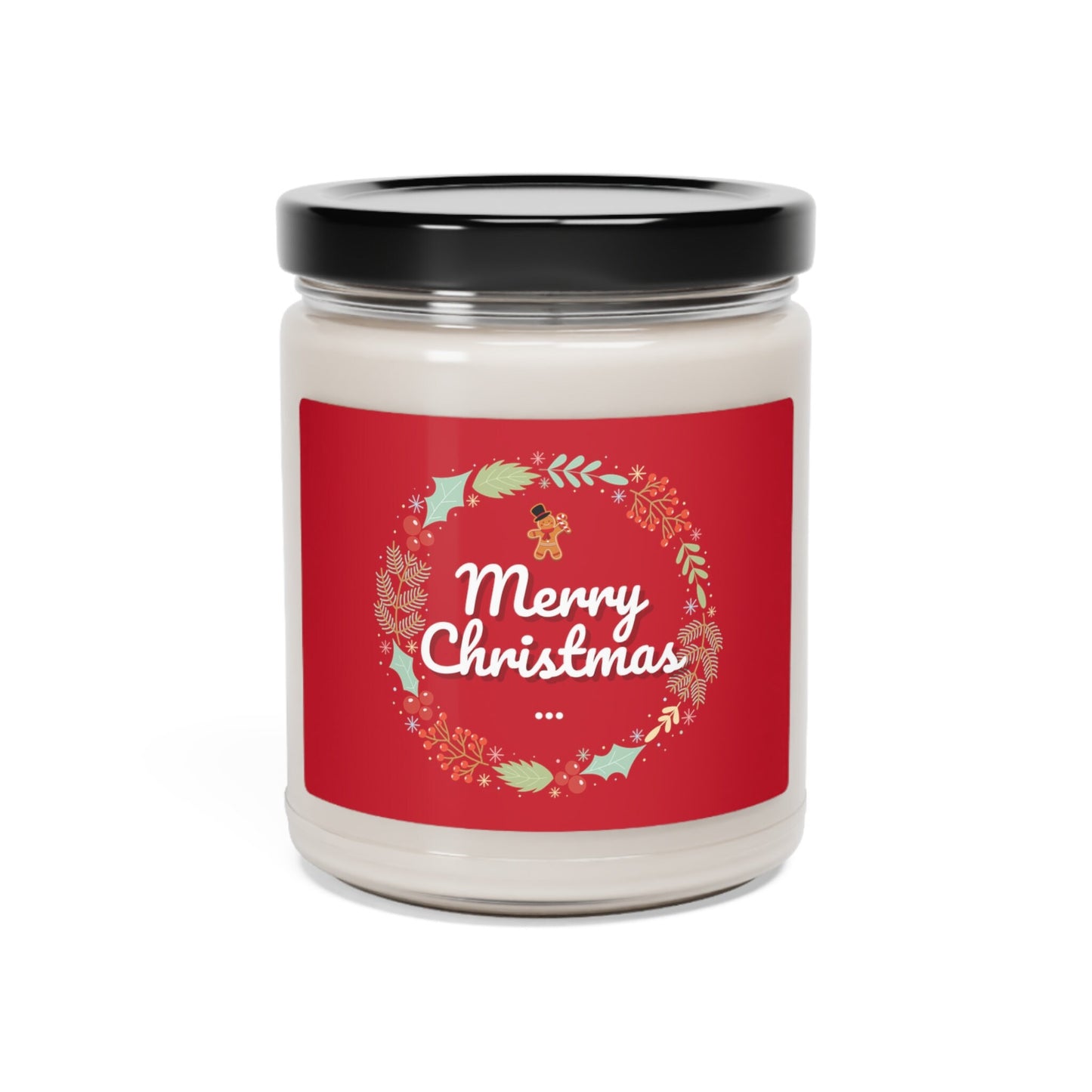 Merry Christmas Gingerbread Man Dark Red Scented Soy Candle, 9oz