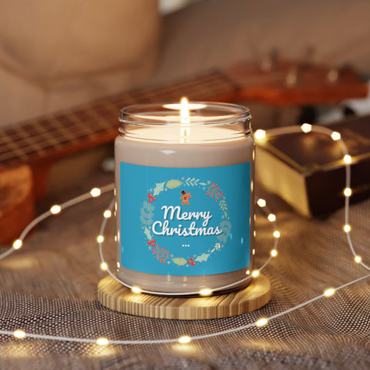 Merry Christmas Gingerbread Man Light Blue Apple Harvest Scented Soy Candle, 9oz